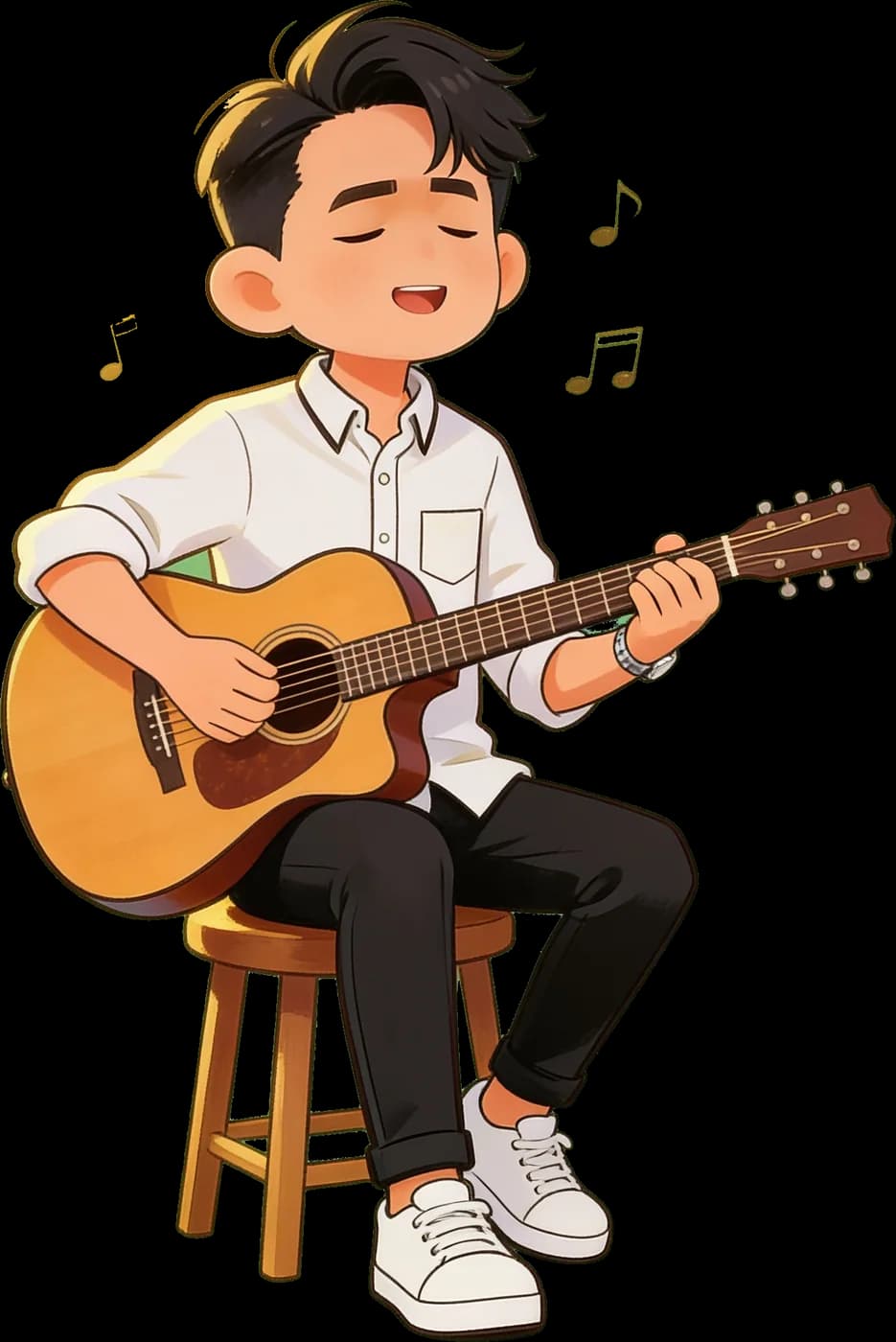Illustration of Nhật playing an acoustic guitar