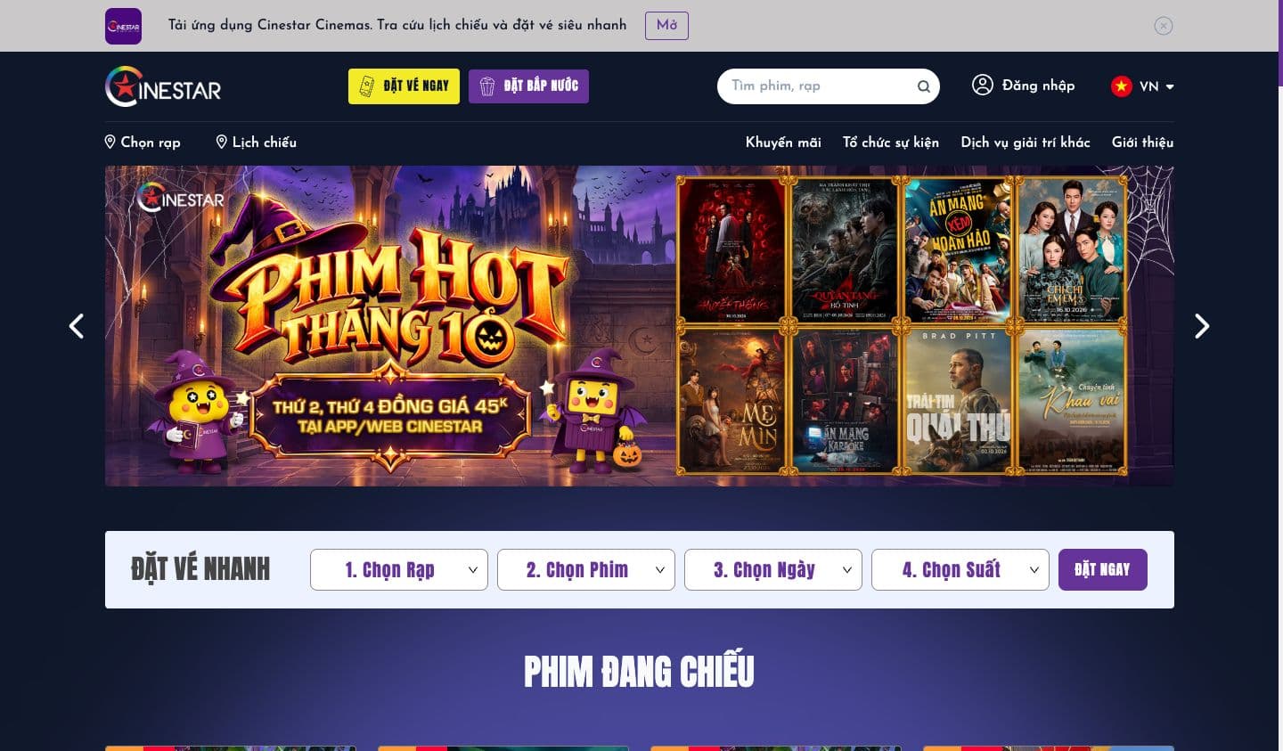 Screenshot of the Cinestar website