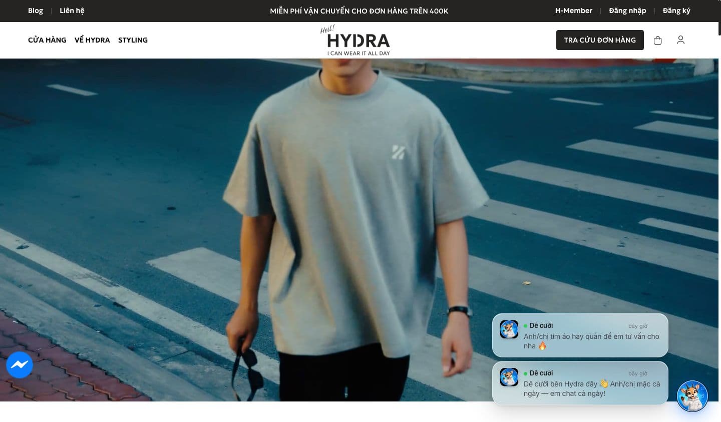Screenshot of the Hydrashop website