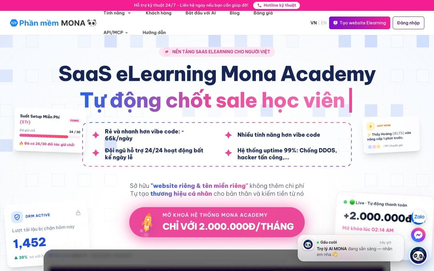 Screenshot of the Mona Academy website