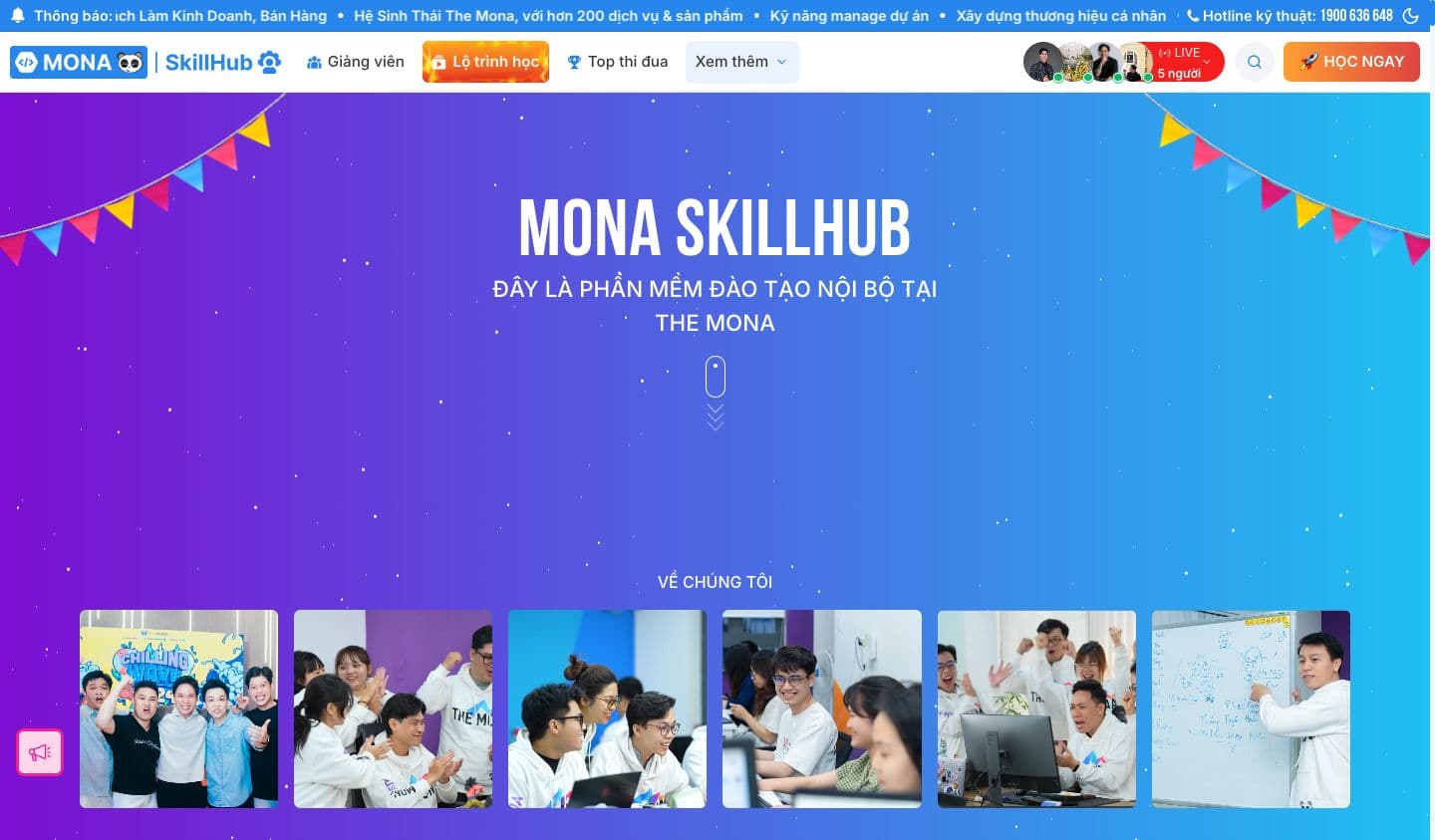 Screenshot of the Mona Skillhub website
